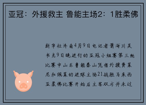 亚冠：外援救主 鲁能主场2：1胜柔佛