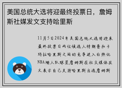 美国总统大选将迎最终投票日，詹姆斯社媒发文支持哈里斯